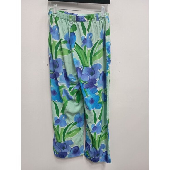 Vintage Jams World Womens Wide Leg Pants Small Blue Floral Crop Beach BOHO - Picture 6 of 8